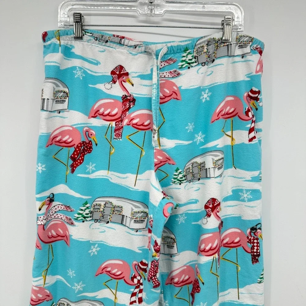 Nick & Nora Pajamas Medium Flannel Flamingo Airstream‎ Camper Set Coastal Boho
